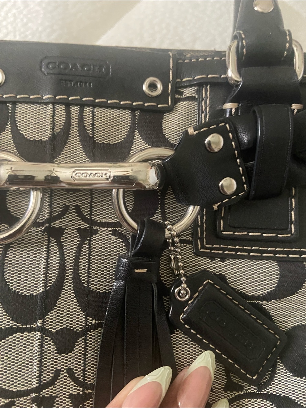 Coach Black and Tan Signature Canvas Tote with Leather Handles - Picture 2 of 7